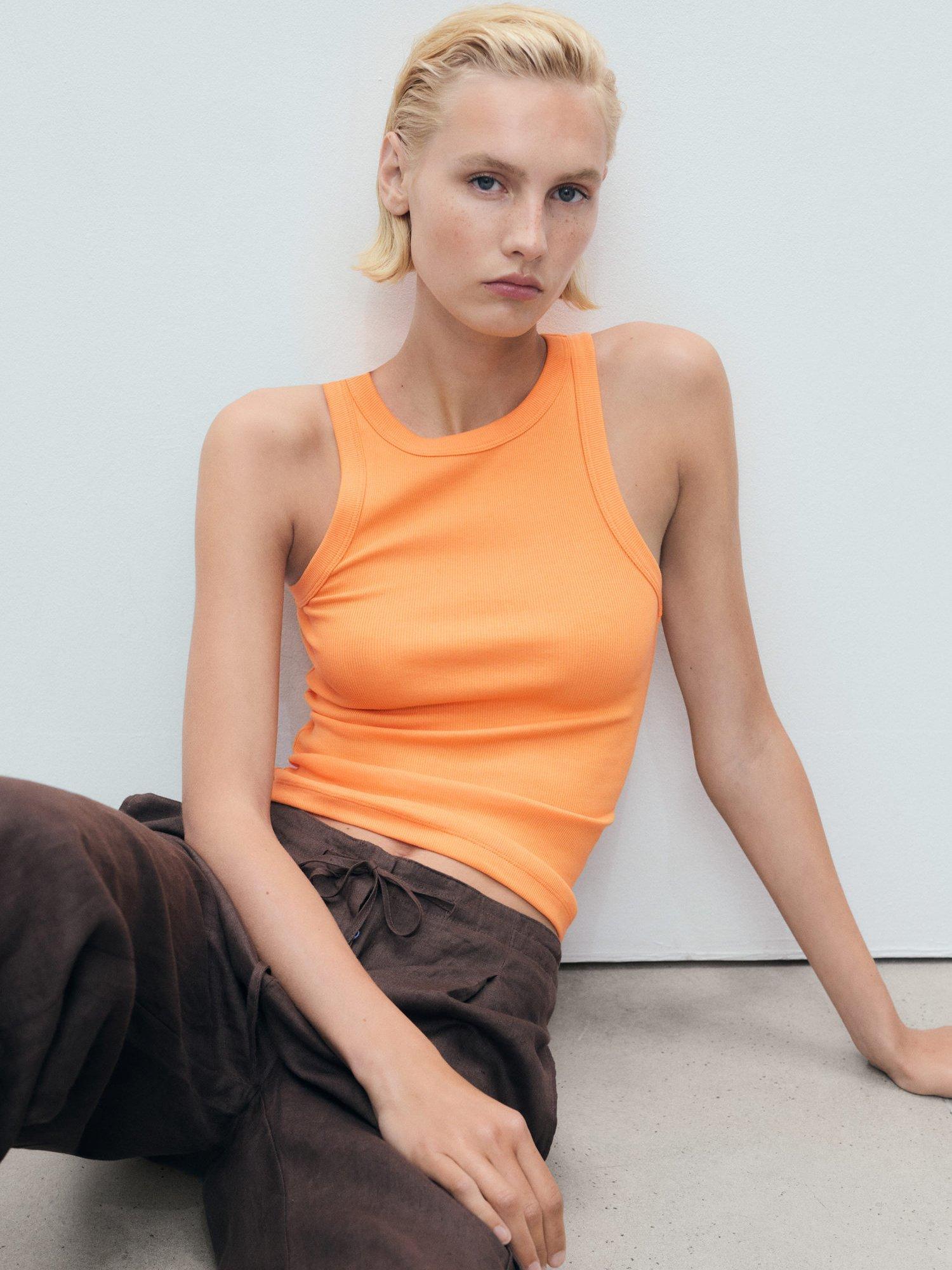 Mango Bonico Cotton Blend Ribbed Top