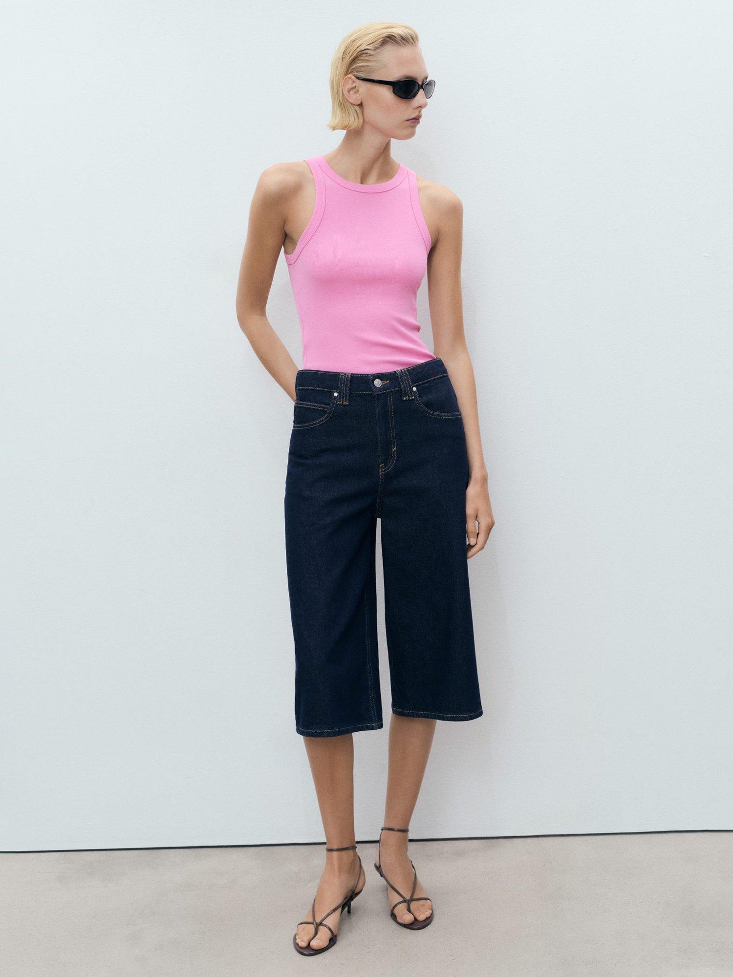 Product image 2 of 5, which shows Mango Bonico Cotton Blend Ribbed Top, Pastel Pink, XL