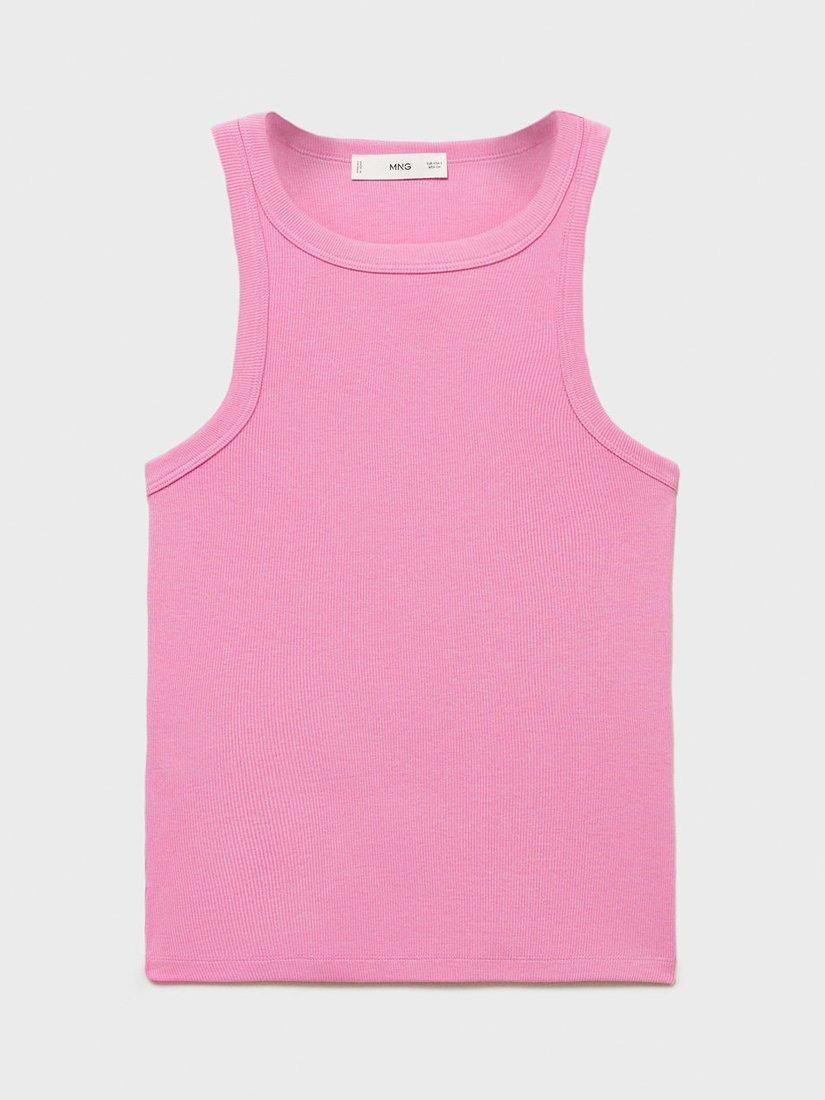 Product image 3 of 5, which shows Mango Bonico Cotton Blend Ribbed Top, Pastel Pink, XL
