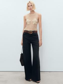 Mango Borabora Crochet Floral Embroidered Sleeveless Top - view 2, Beige