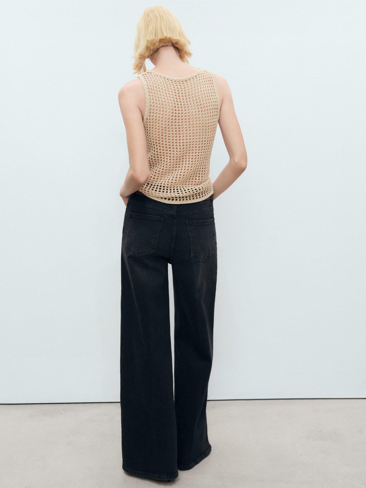 Product image 4 of 7, which shows Mango Borabora Crochet Floral Embroidered Sleeveless Top, Beige, S