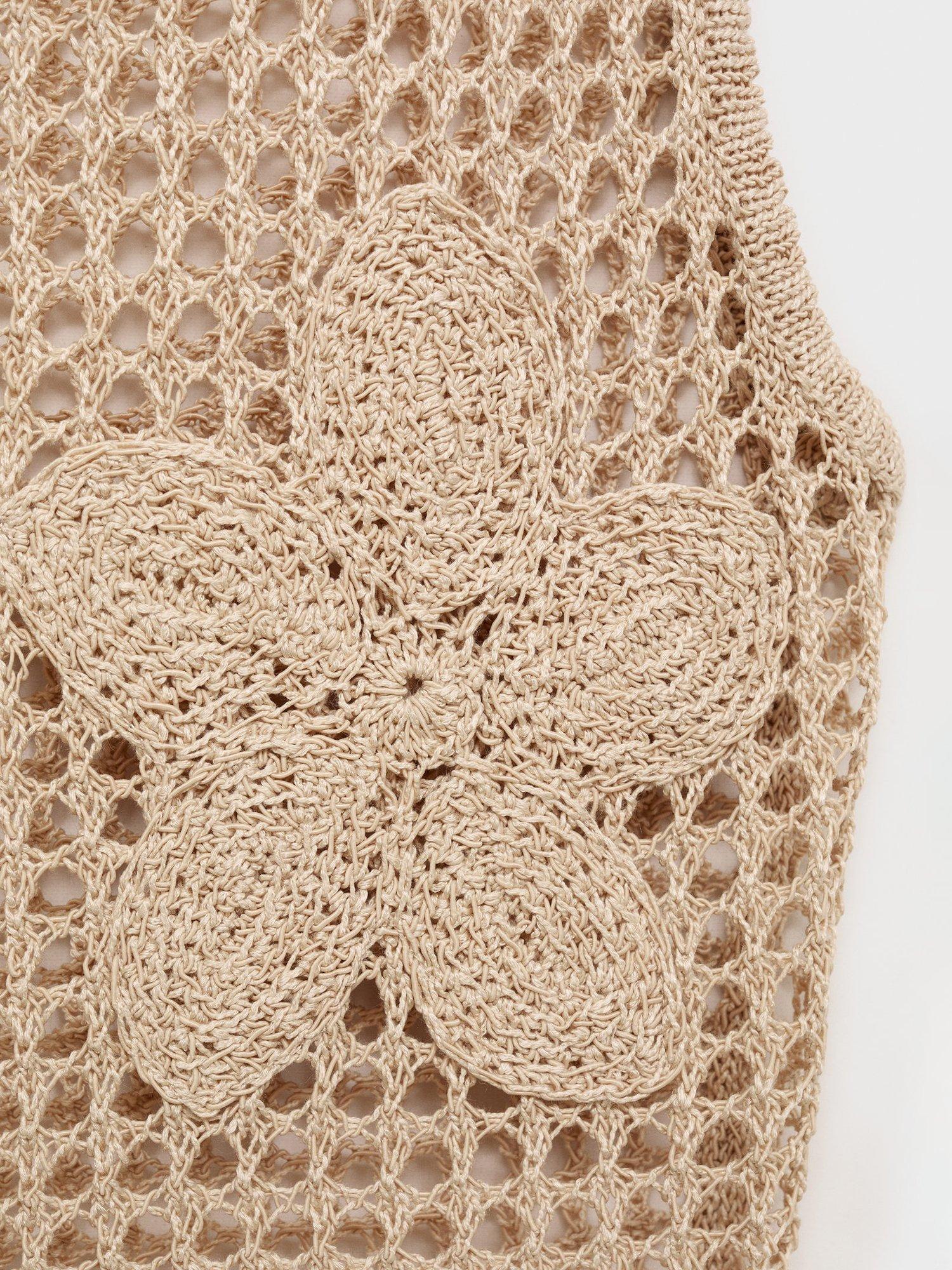 Product image 5 of 7, which shows Mango Borabora Crochet Floral Embroidered Sleeveless Top, Beige, S