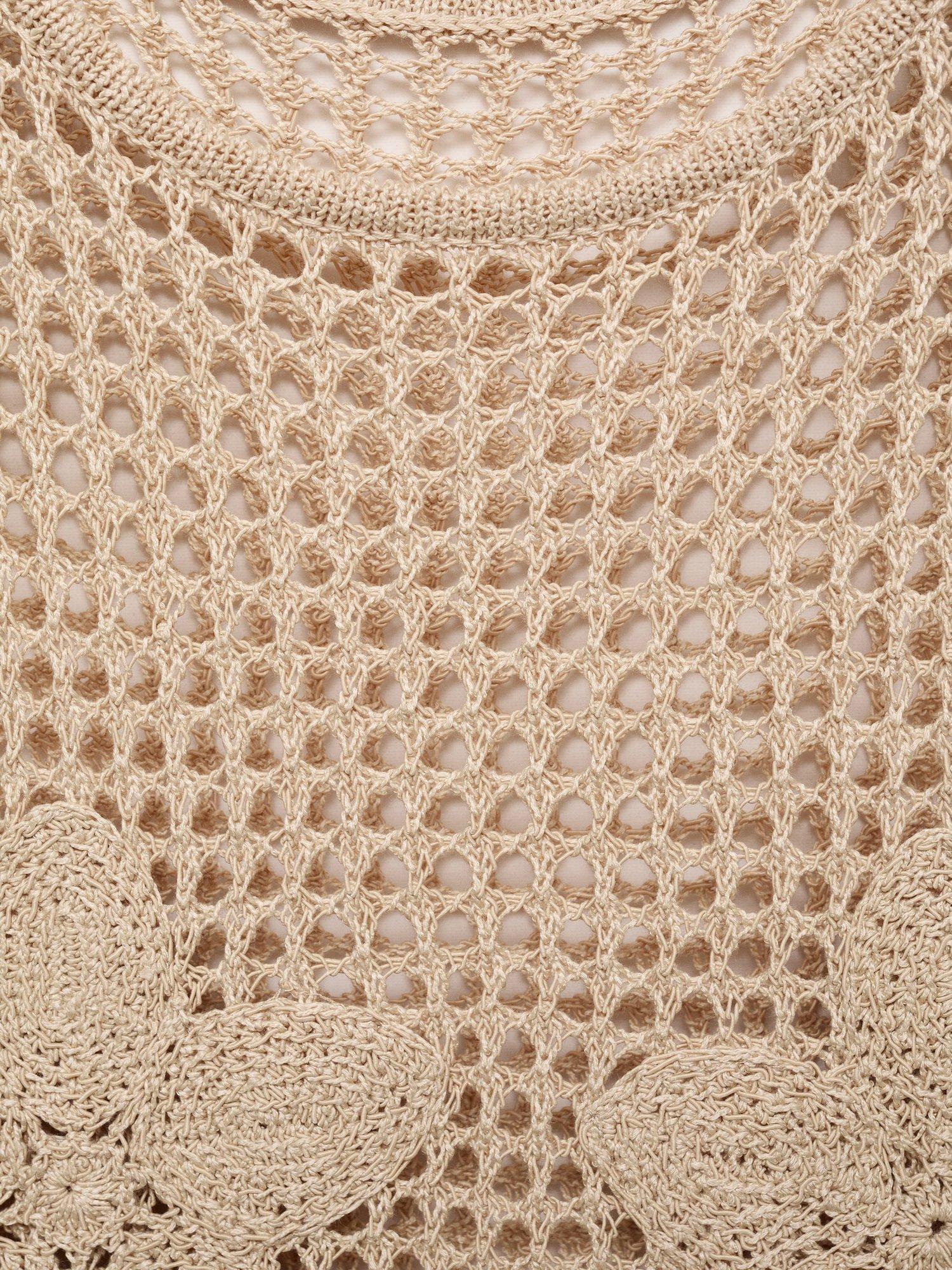 Product image 7 of 7, which shows Mango Borabora Crochet Floral Embroidered Sleeveless Top, Beige, S