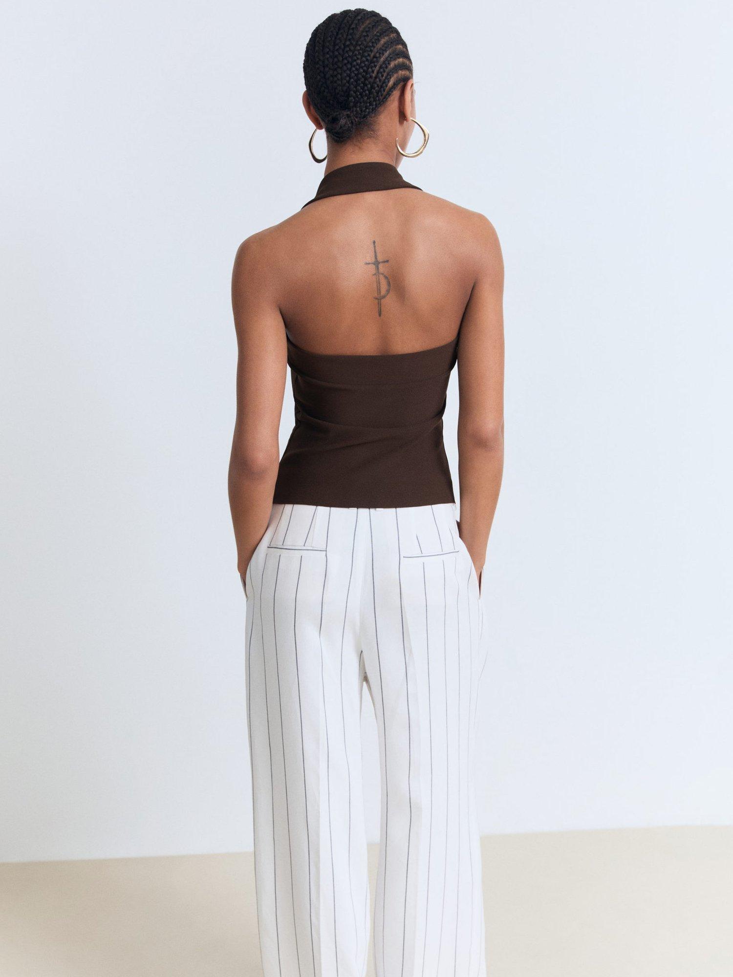 Product image 4 of 7, which shows Mango Brigitte Halter Neck Top, Brown, L