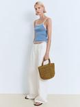 Mango Brunitu Contrast Trim Knit Top, Pastel Blue