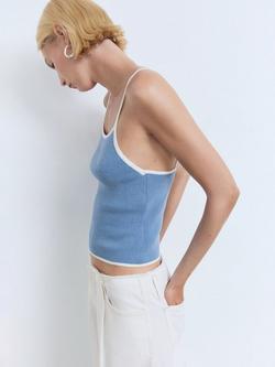 Mango Brunitu Contrast Trim Knit Top, Pastel Blue - view 2, Pastel Blue