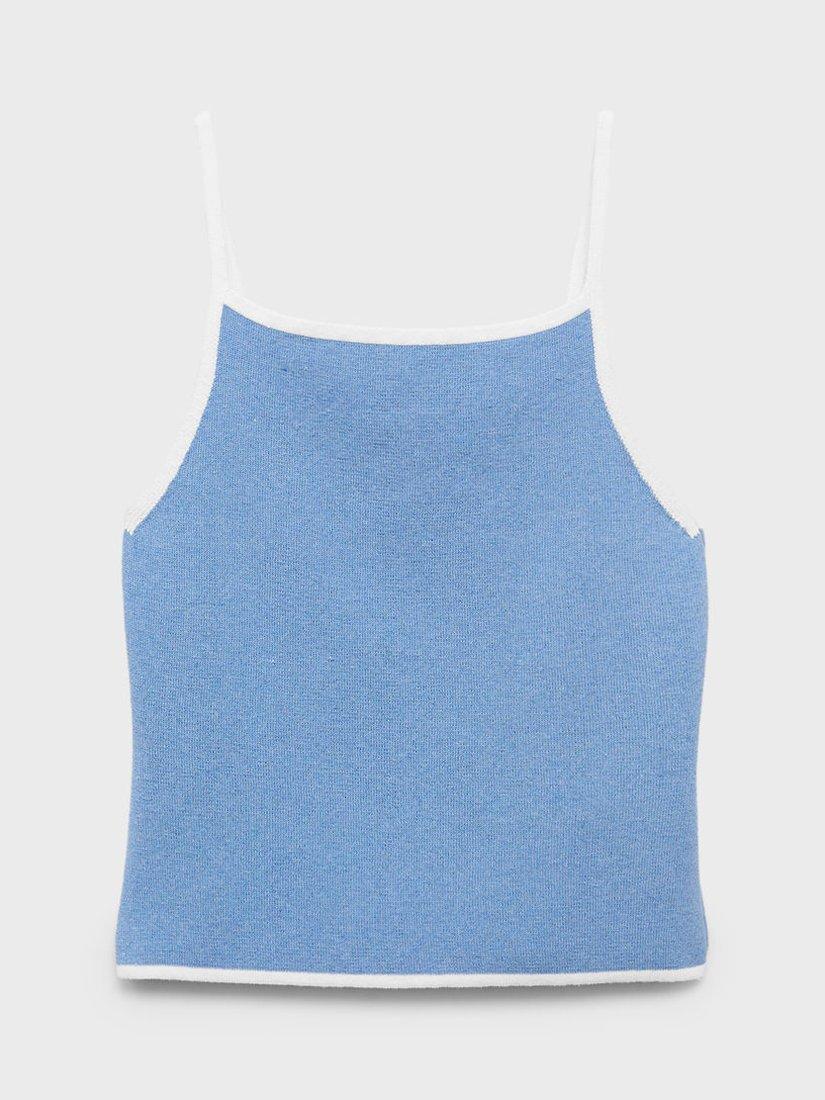 Product image 3 of 8, which shows Mango Brunitu Contrast Trim Knit Top, Pastel Blue, L