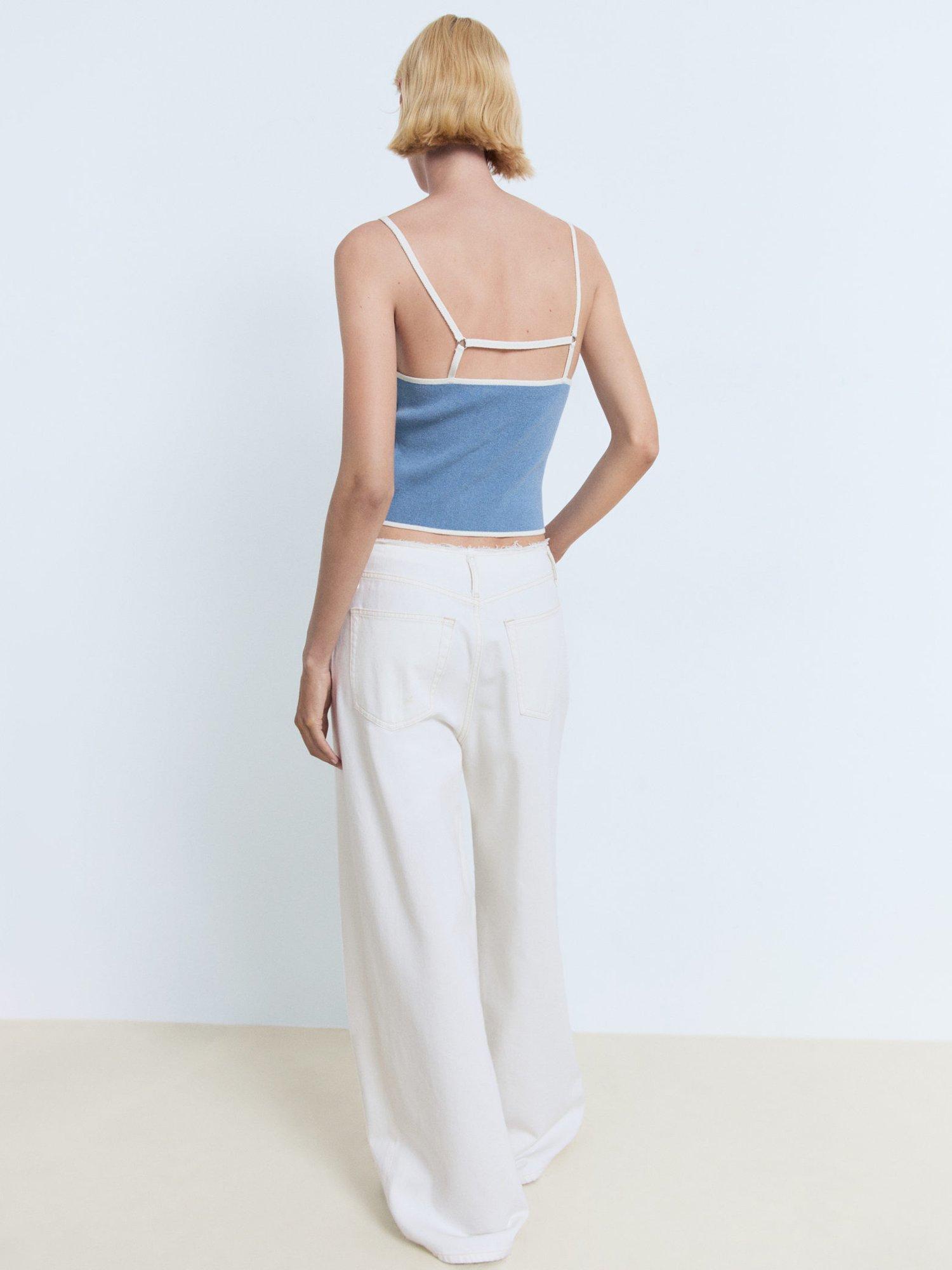 Product image 4 of 8, which shows Mango Brunitu Contrast Trim Knit Top, Pastel Blue, L