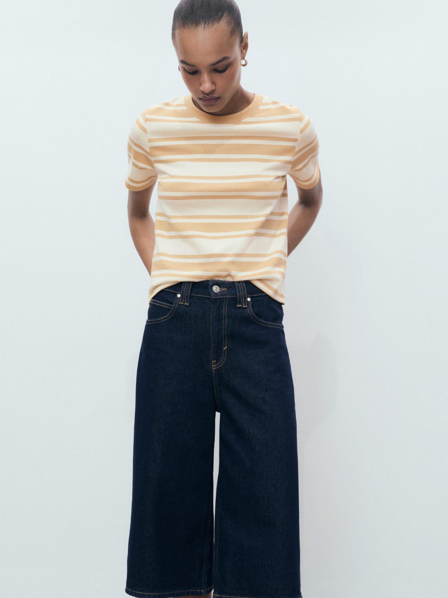 Mango Contri Cotton Contrasting Collar T-Shirt, Brown/Multi