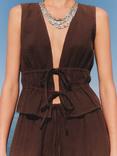 Mango Corfu Tie Front Top, Dark Brown