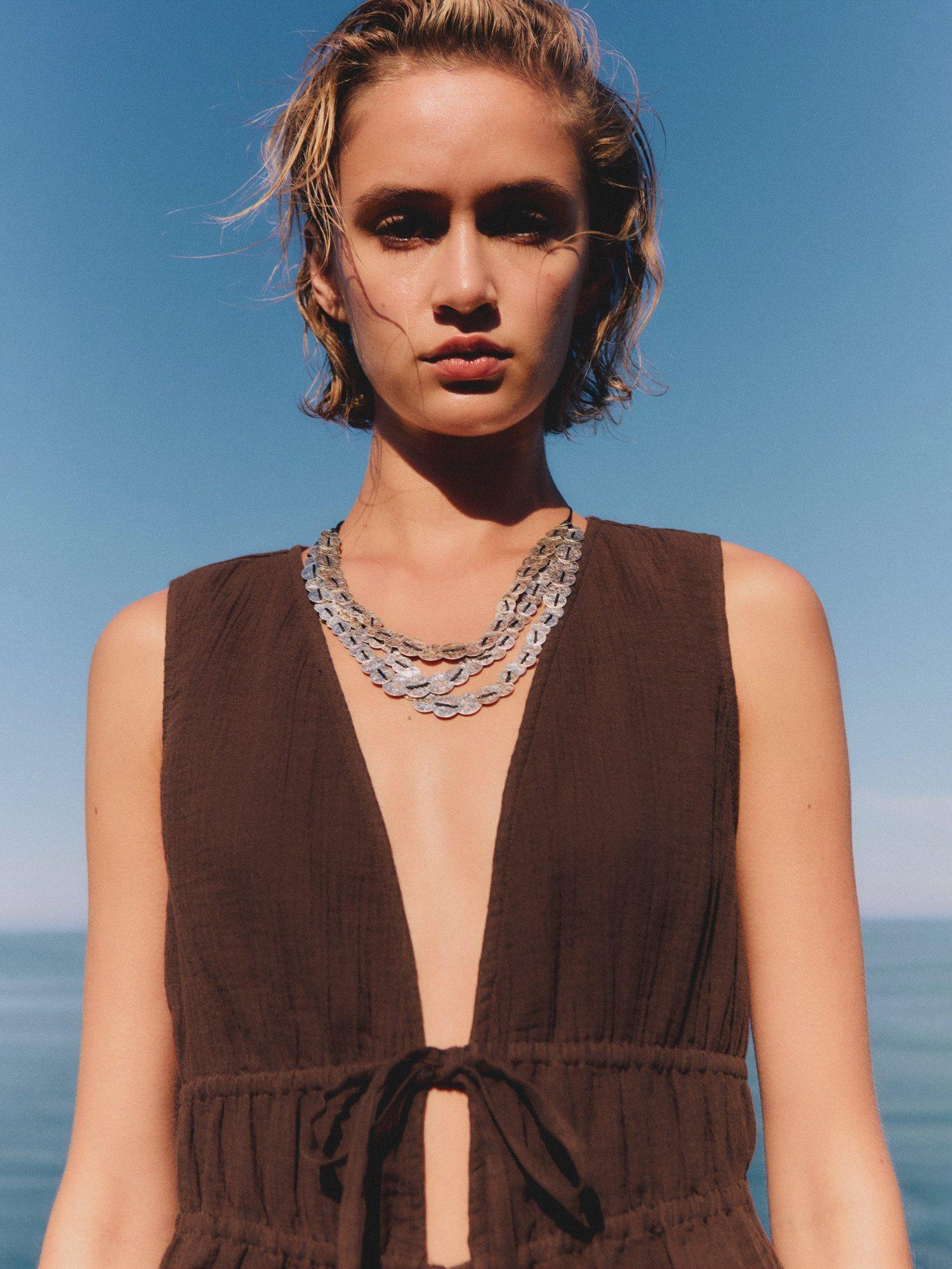 Product image 2 of 6, which shows Mango Corfu Tie Front Top, Dark Brown, L