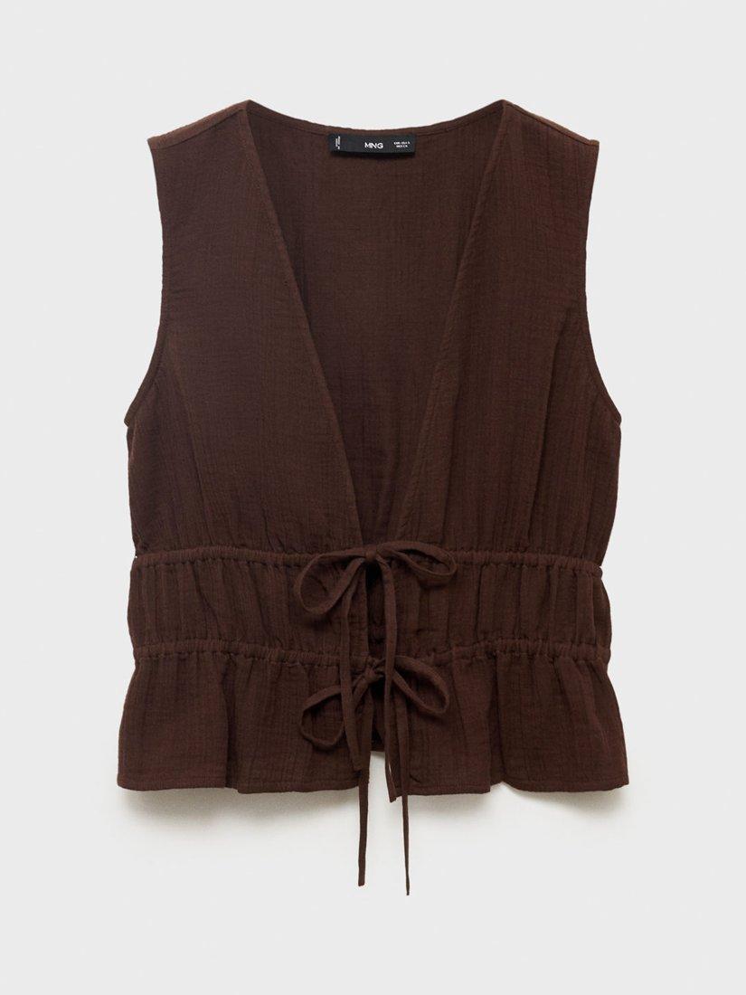 Product image 3 of 6, which shows Mango Corfu Tie Front Top, Dark Brown, L