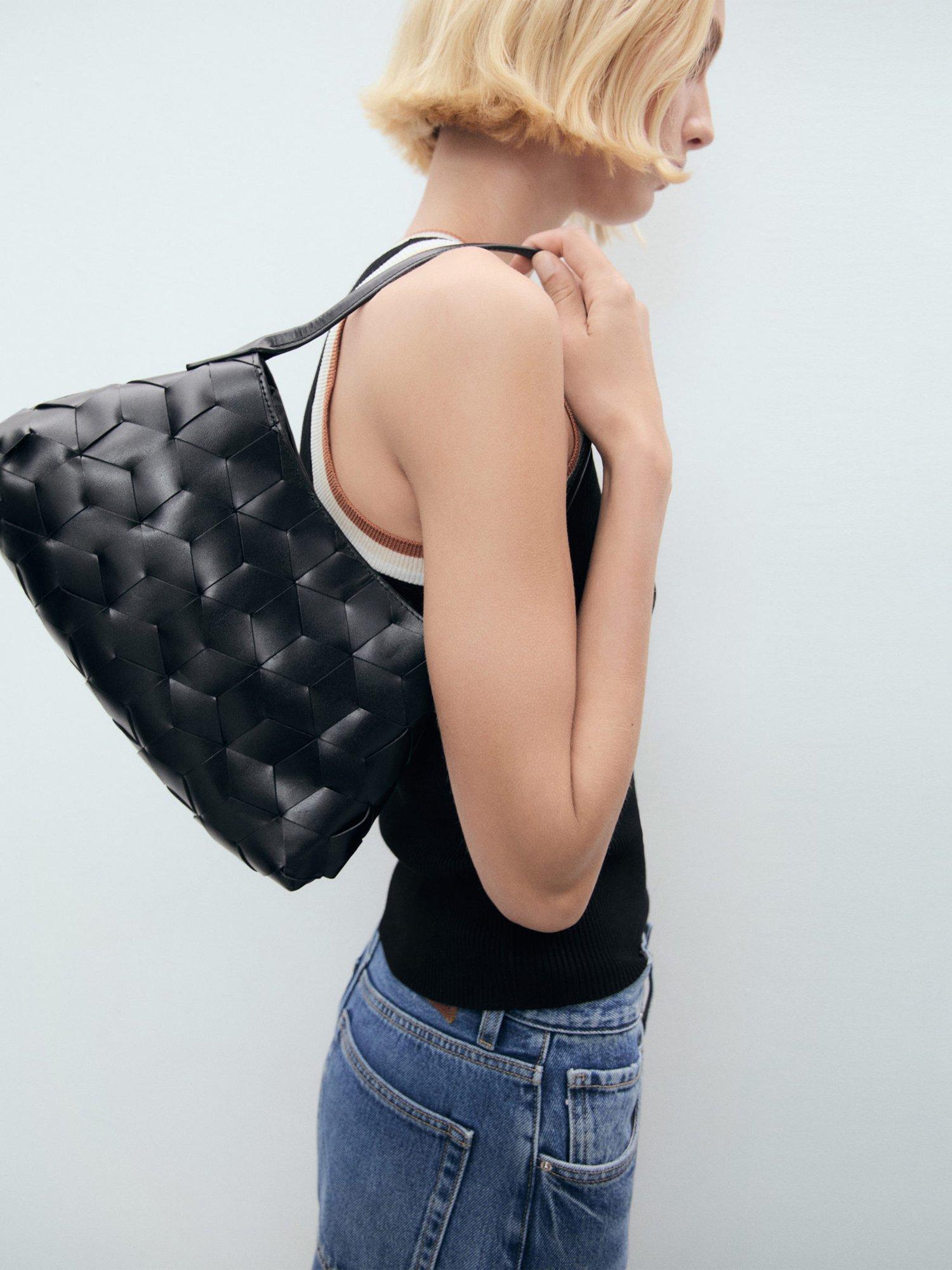 Product image 2 of 7, which shows Mango Crochi Contrast Trim Knit Top, Black, S