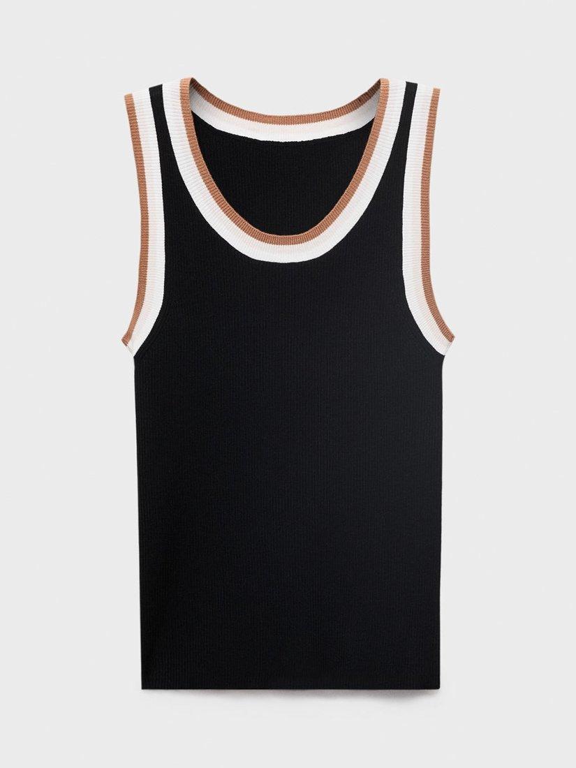 Product image 3 of 7, which shows Mango Crochi Contrast Trim Knit Top, Black, S