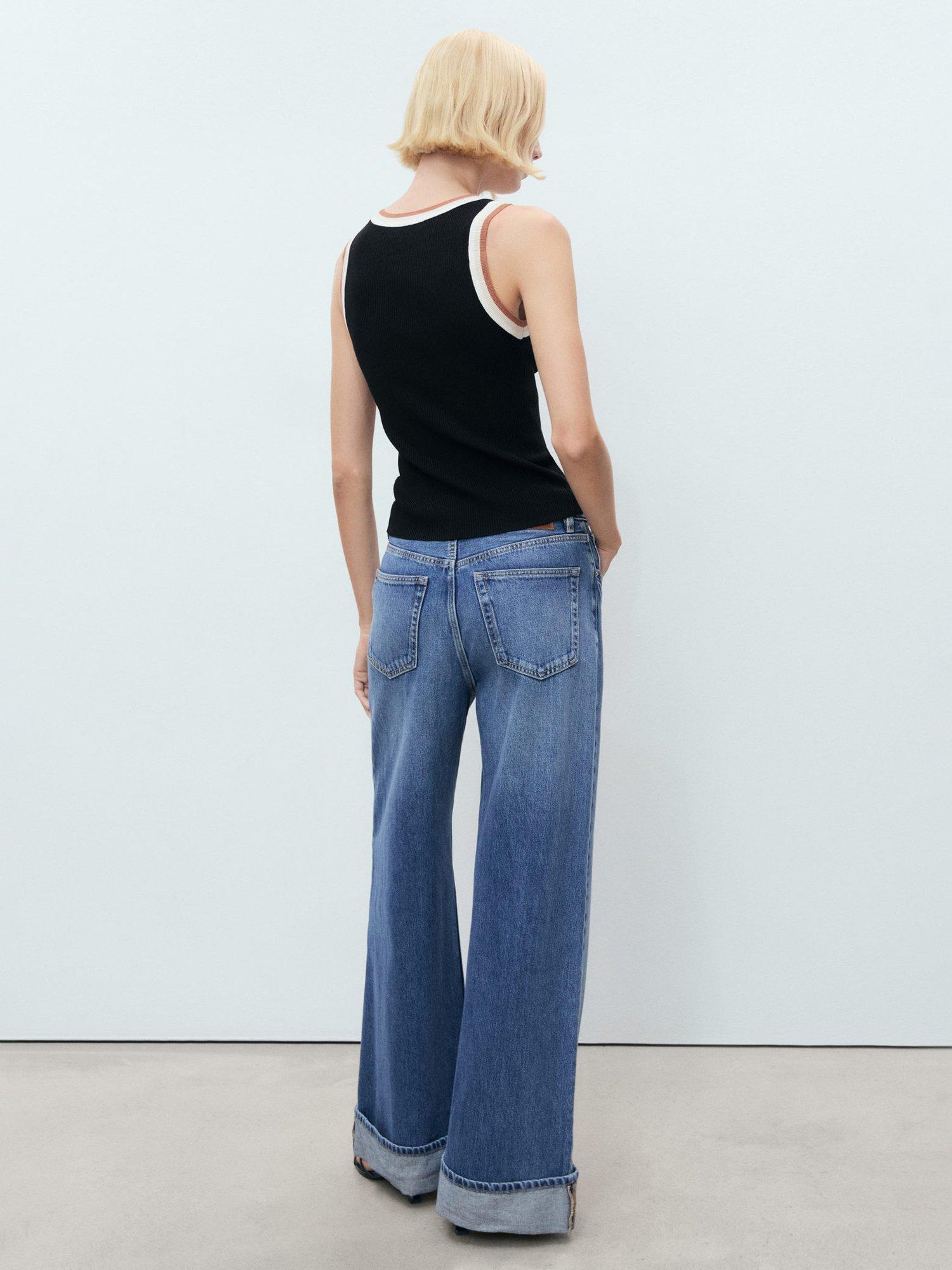 Product image 4 of 7, which shows Mango Crochi Contrast Trim Knit Top, Black, S