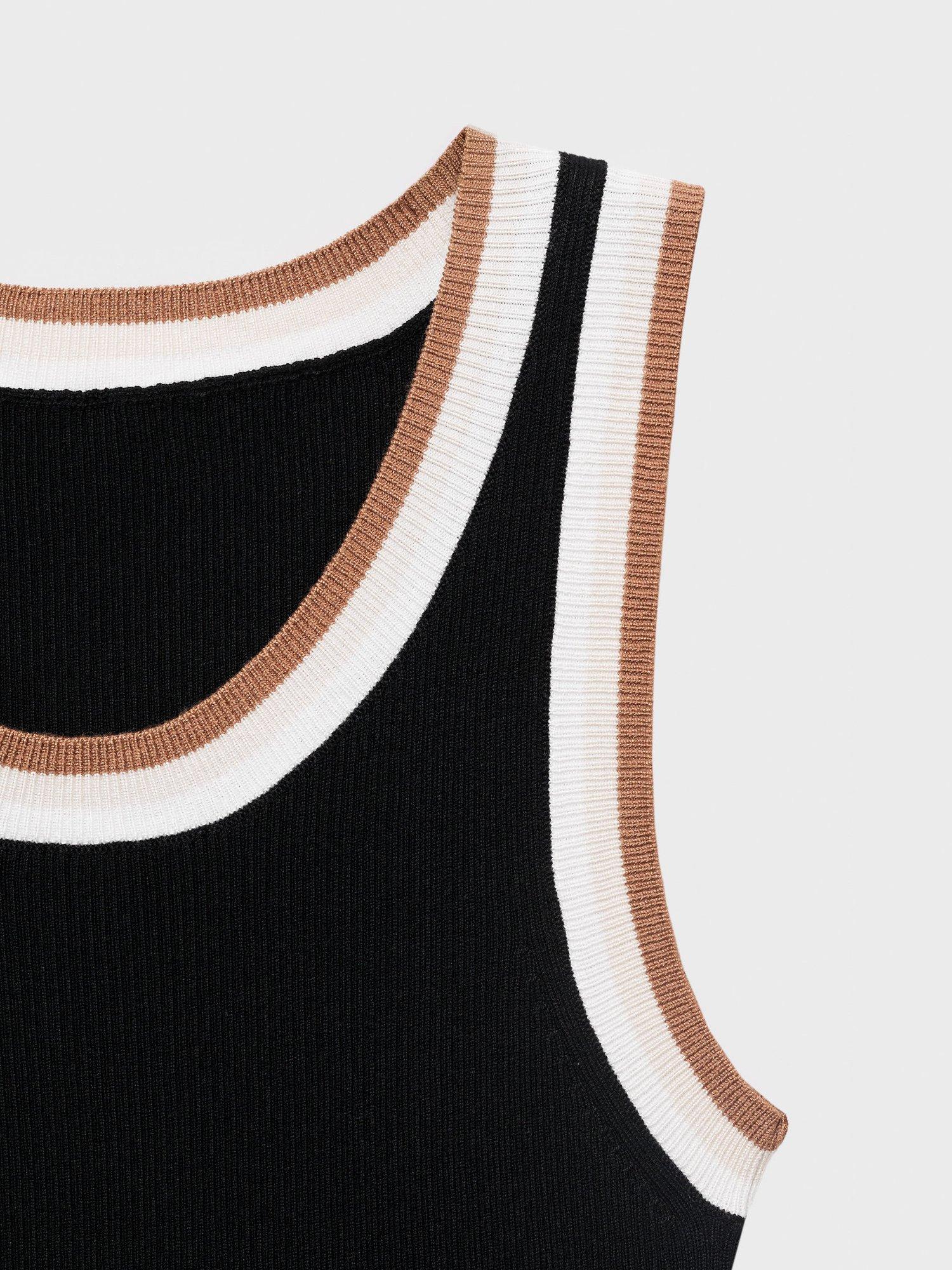 Product image 7 of 7, which shows Mango Crochi Contrast Trim Knit Top, Black, S