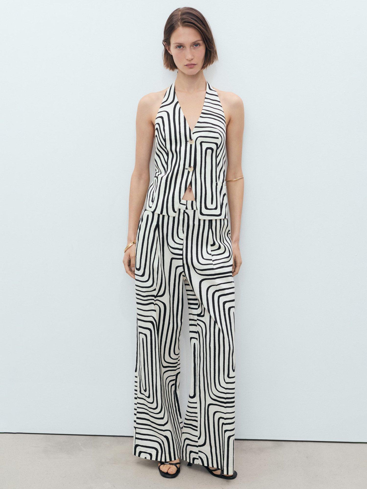 Product image 1 of 7, which shows Mango Doty Geometric Linen Rich Wasitcoat, Natural White, L