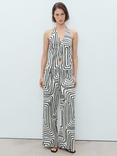Mango Doty Geometric Linen Rich Wasitcoat, Natural White