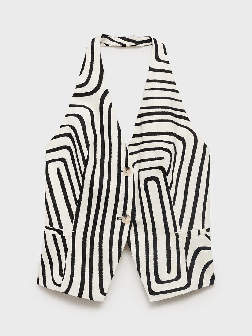 Product image 3 of 7, which shows Mango Doty Geometric Linen Rich Wasitcoat, Natural White, L