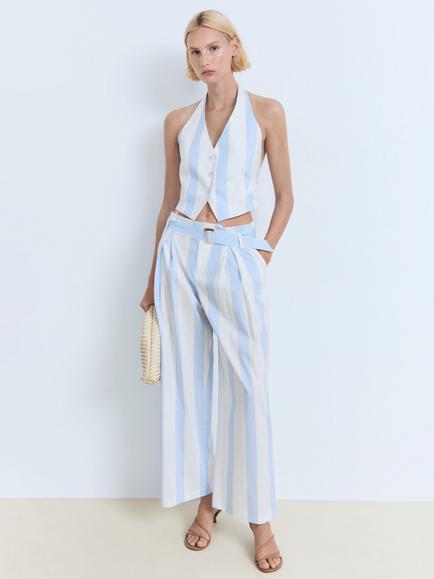 Mango Dulce Stripe Waistcoat, Pastel Blue/Multi, Pastel Blue/Multi