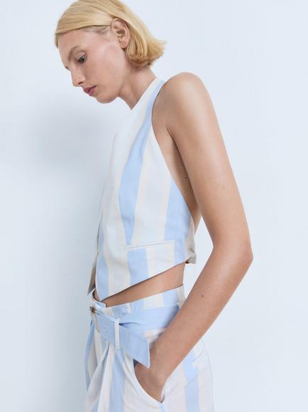 Mango Dulce Stripe Waistcoat, Pastel Blue/Multi - view 2, Pastel Blue/Multi