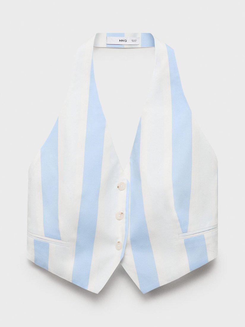 Product image 3 of 8, which shows Mango Dulce Stripe Waistcoat, Pastel Blue/Multi, L