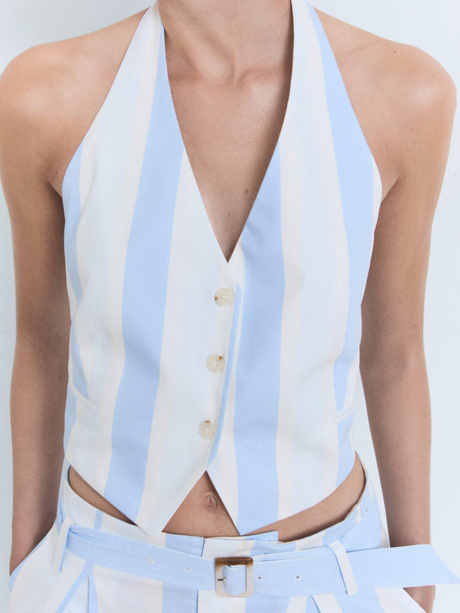 Product image 6 of 8, which shows Mango Dulce Stripe Waistcoat, Pastel Blue/Multi, L