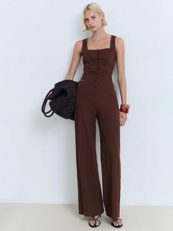 Mango Evans Button Down Cotton Vest Top - view 2, Dark Brown