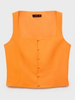 Mango Evans Button Down Cotton Vest Top - view 2, Orange
