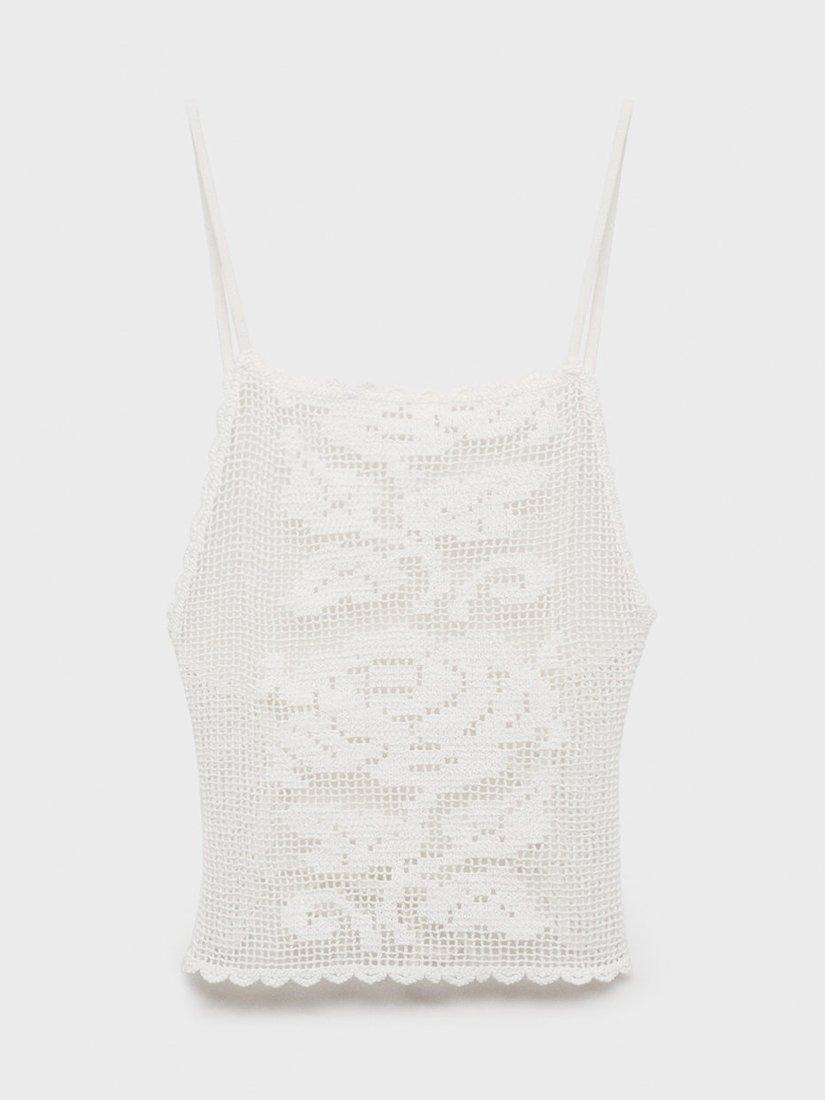 Product image 3 of 7, which shows Mango Floreta Tie Closure Open-Back Crochet Top, Natural White, M