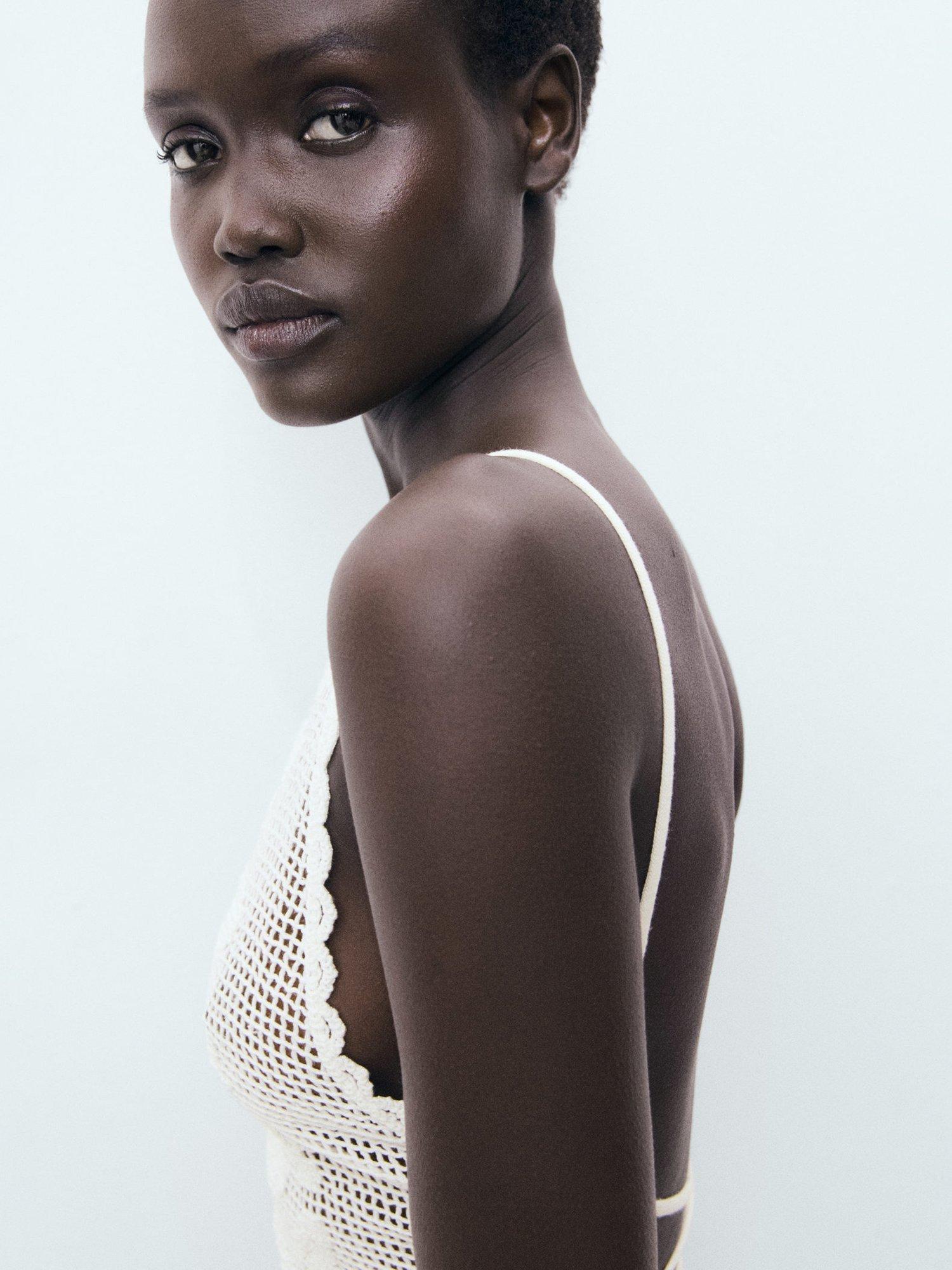 Product image 6 of 7, which shows Mango Floreta Tie Closure Open-Back Crochet Top, Natural White, M