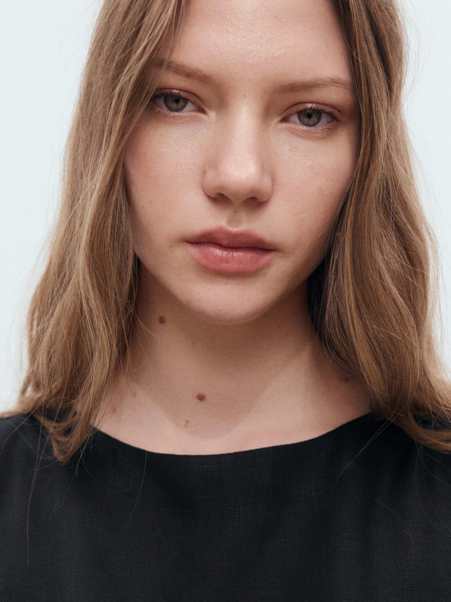 Product image 6 of 8, which shows Mango Fred Round Neck Sleeveless Linen Crop Top, Black, XS