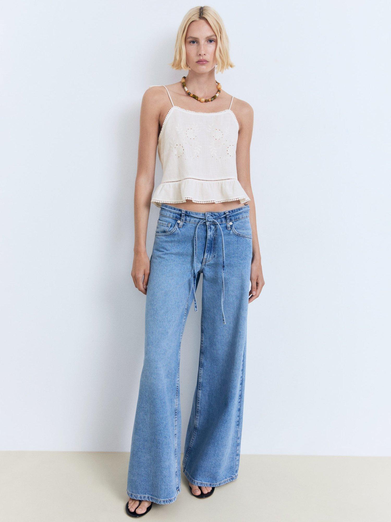 Product image 1 of 8, which shows Mango Gidget Lace Embroidered Top, Natural White, XS