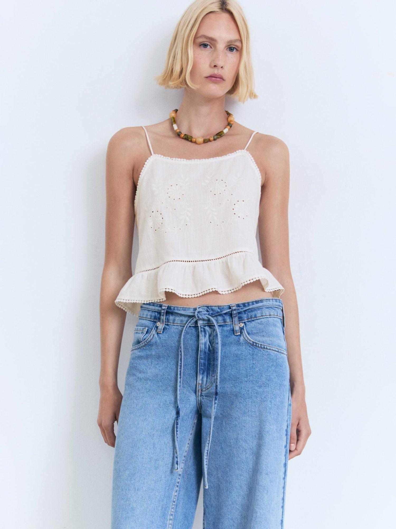 Product image 7 of 8, which shows Mango Gidget Lace Embroidered Top, Natural White, XS