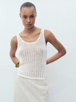 Mango Gonzalo Cotton Blend Crochet Strap Top, Natural White, Natural White