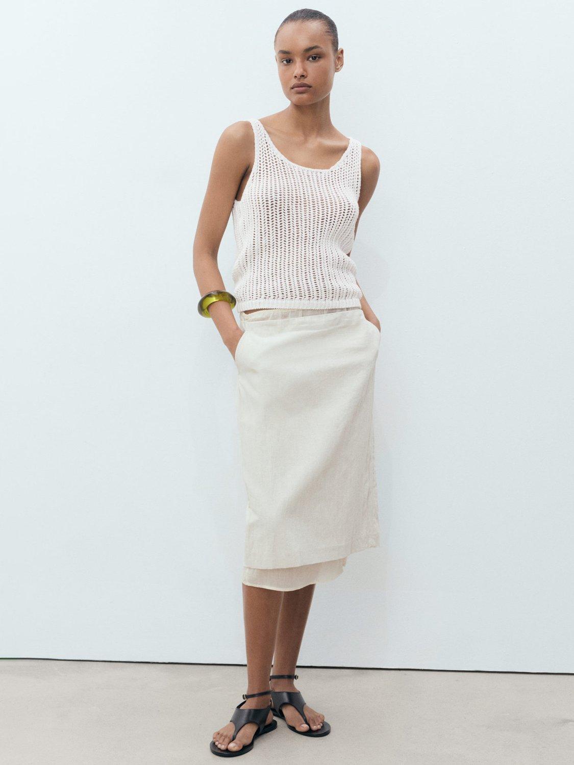 Product image 2 of 8, which shows Mango Gonzalo Cotton Blend Crochet Strap Top, Natural White, XS