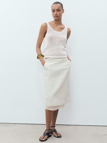 Mango Gonzalo Cotton Blend Crochet Strap Top, Natural White - view 2, Natural White