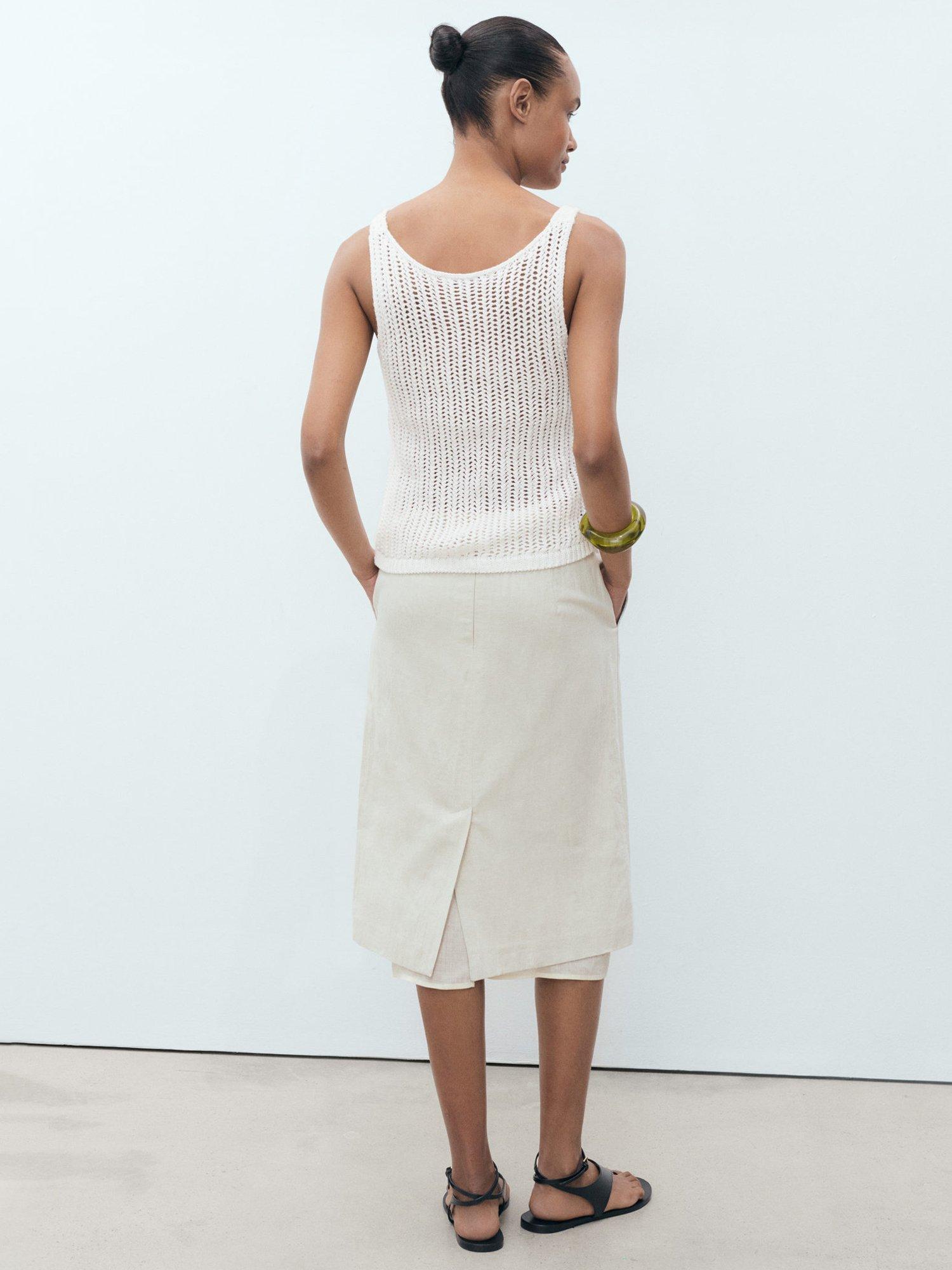 Product image 4 of 8, which shows Mango Gonzalo Cotton Blend Crochet Strap Top, Natural White, XS