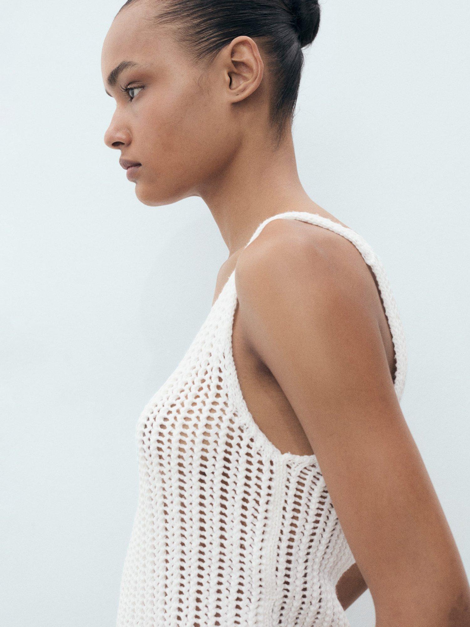 Product image 6 of 8, which shows Mango Gonzalo Cotton Blend Crochet Strap Top, Natural White, XS