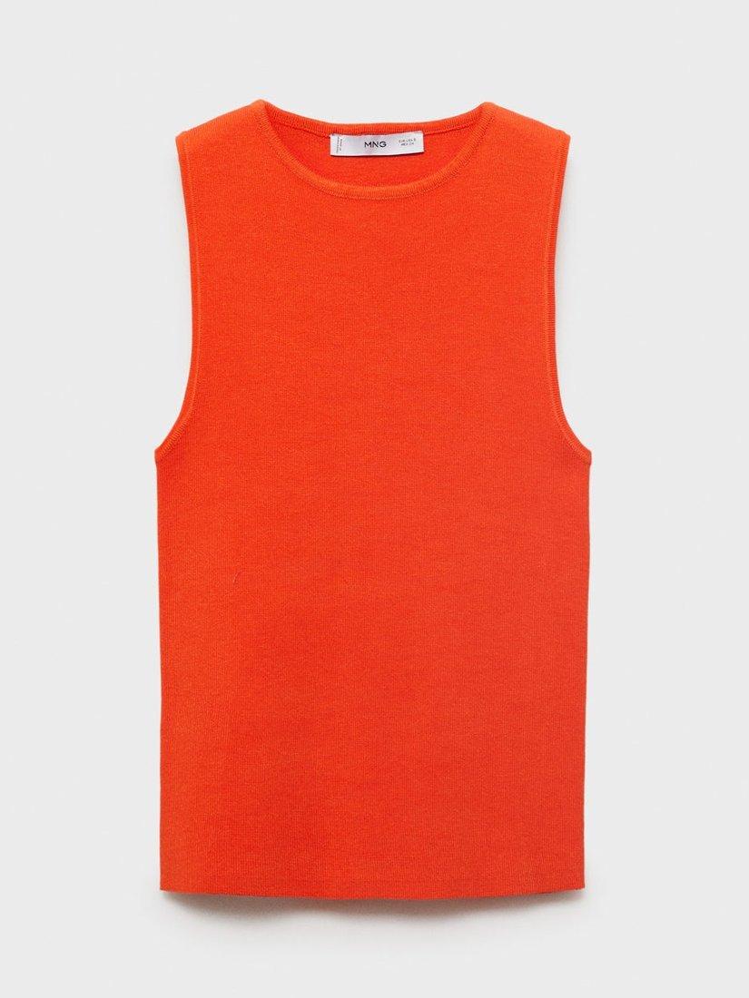 Product image 3 of 6, which shows Mango Hernan Round Neck Fire-Knit Viscose Blend Sleeveless Top, Orange, L