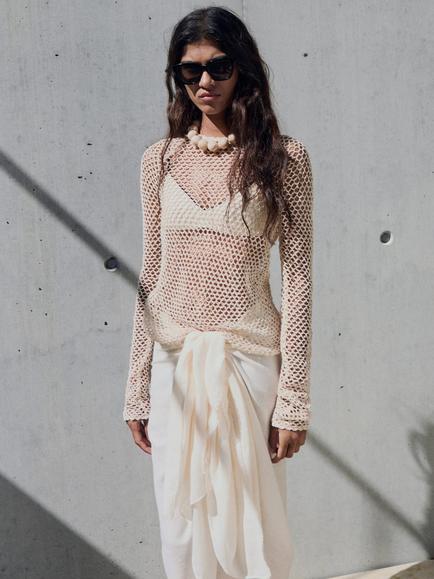 Mango Jack Crochet Jumper, Natural White - view 2, Natural White