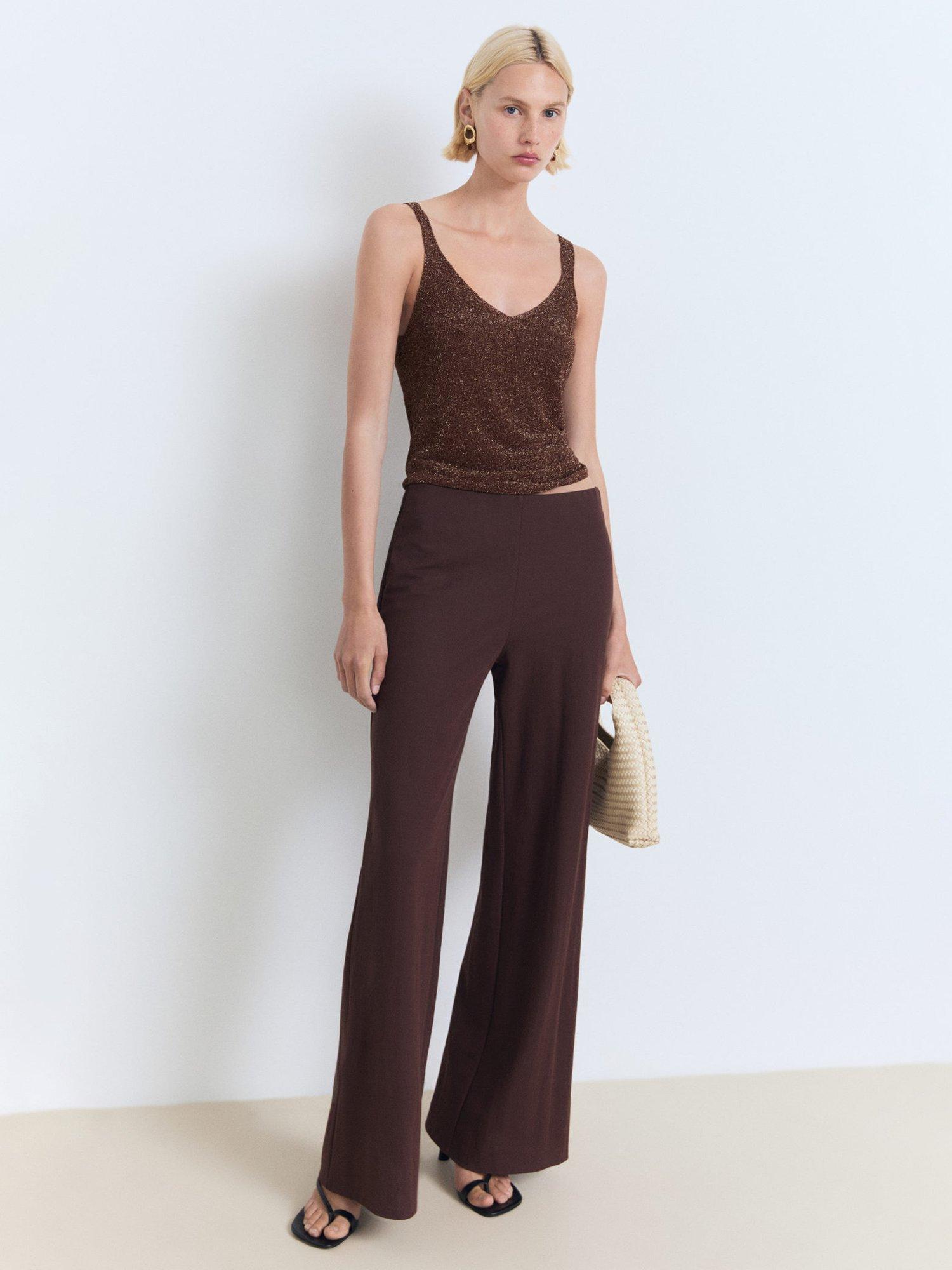 Product image 2 of 7, which shows Mango Cling V Neck Cami Top, Brown, L