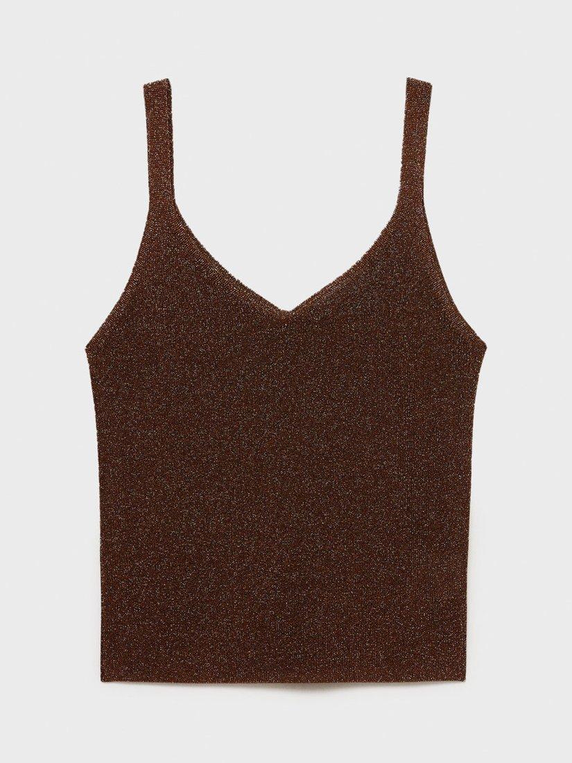 Product image 3 of 7, which shows Mango Cling V Neck Cami Top, Brown, L