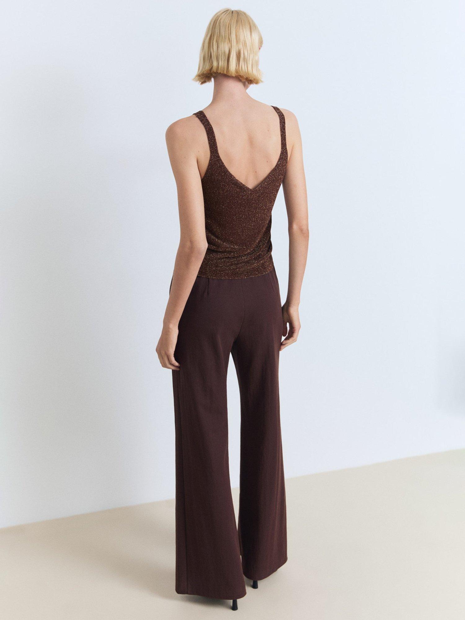 Product image 4 of 7, which shows Mango Cling V Neck Cami Top, Brown, L