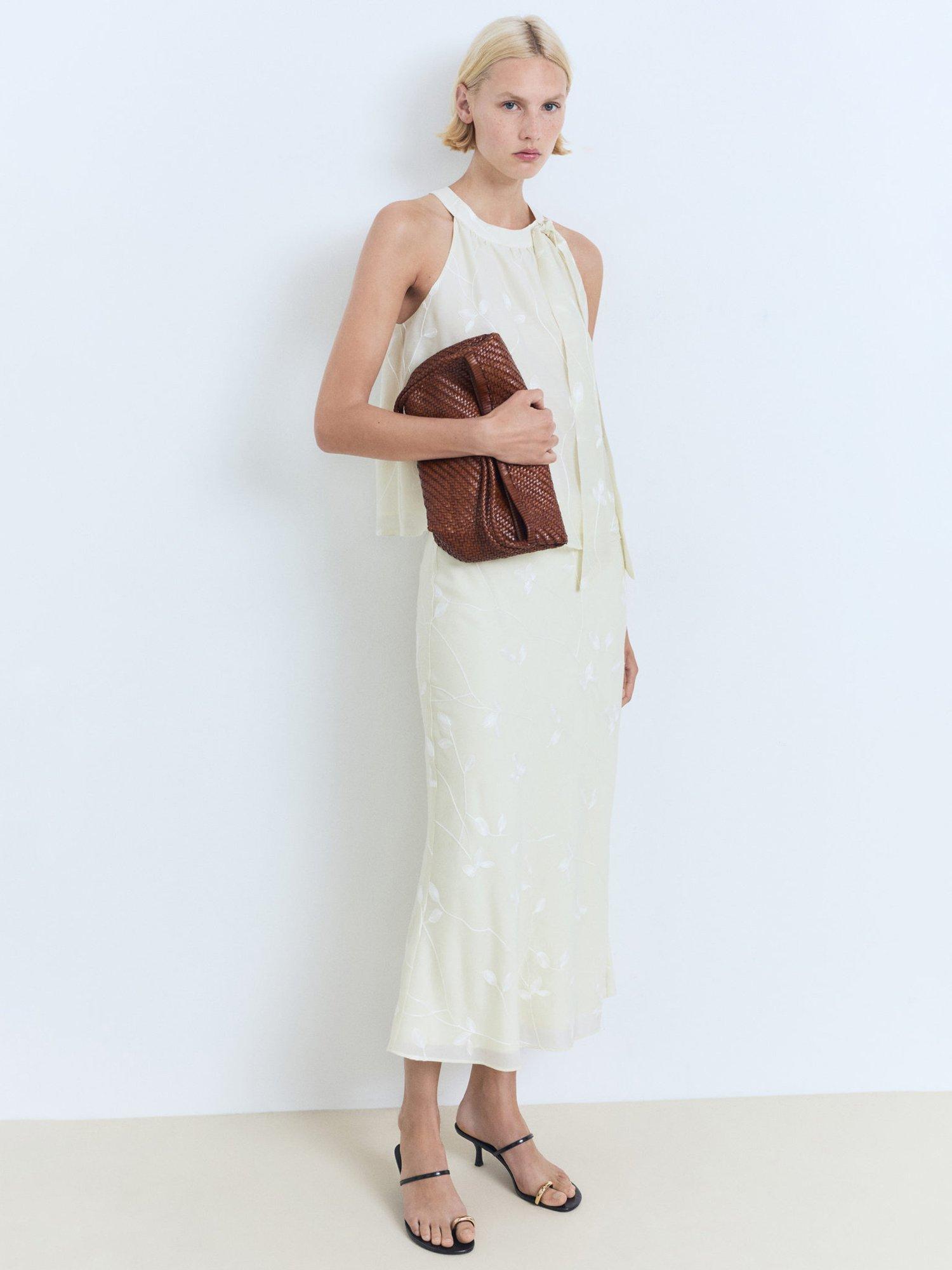 Product image 2 of 7, which shows Mango Tania-H Embroidered Midi Skirt, Natural White, L