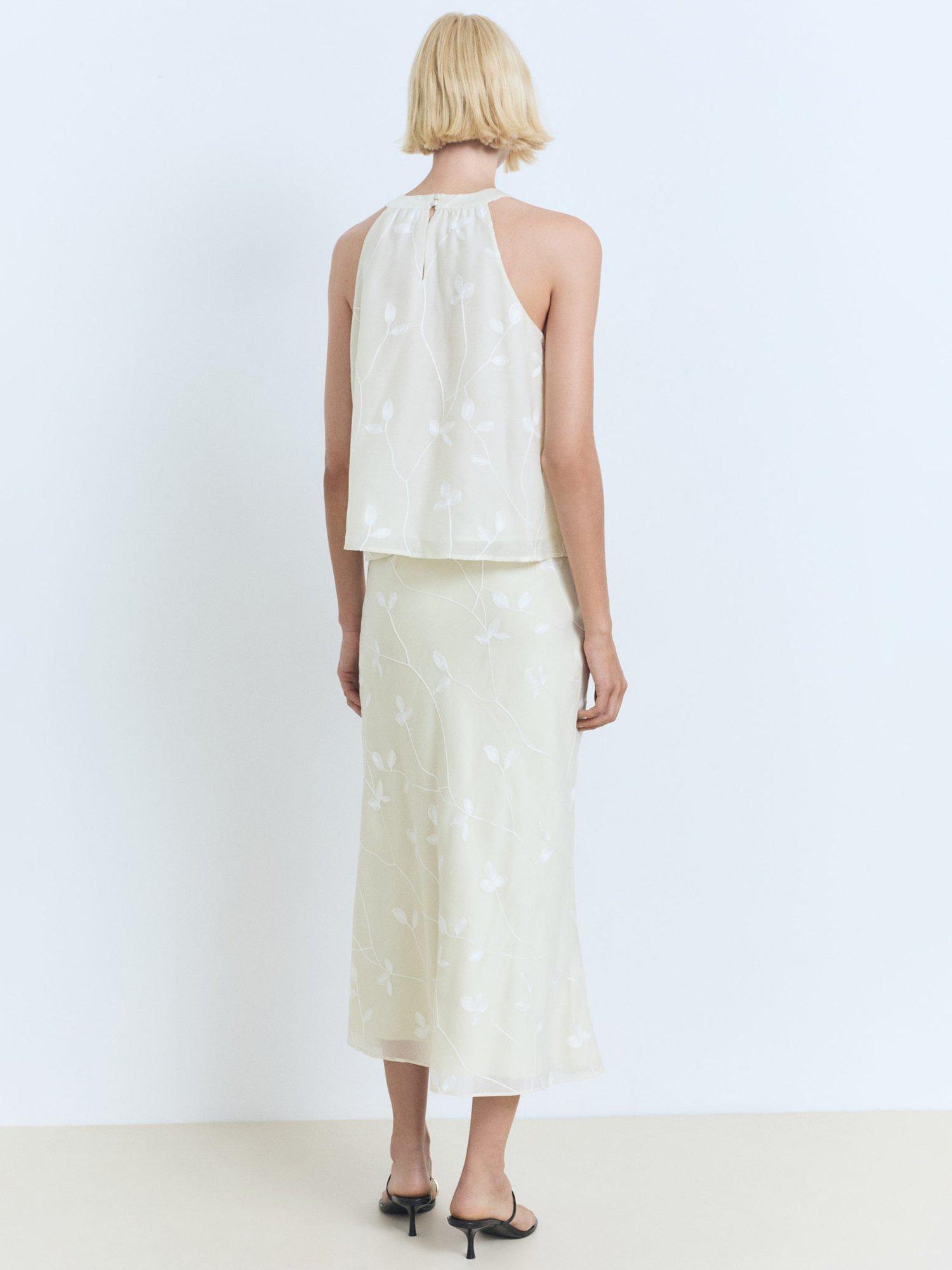 Product image 4 of 7, which shows Mango Tania-H Embroidered Midi Skirt, Natural White, L