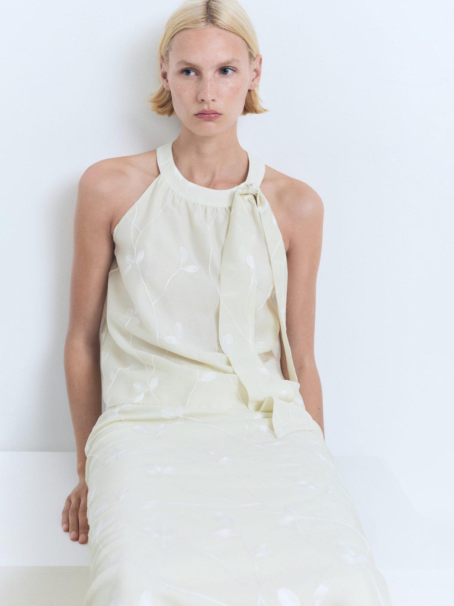 Product image 6 of 7, which shows Mango Tania-H Embroidered Midi Skirt, Natural White, L