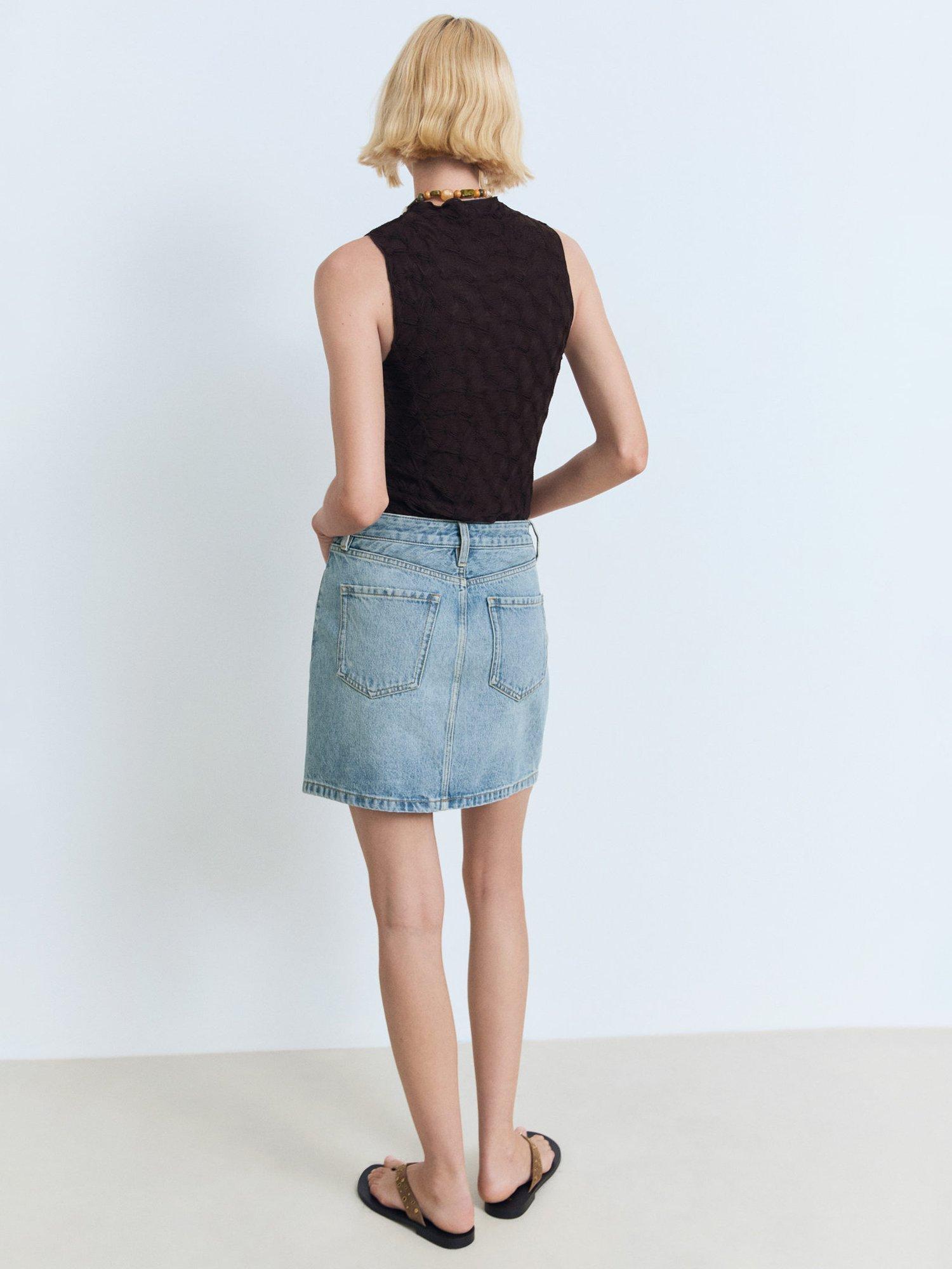 Product image 4 of 8, which shows Mango Tacy Denim Mini Skirt, Mid Blue, L