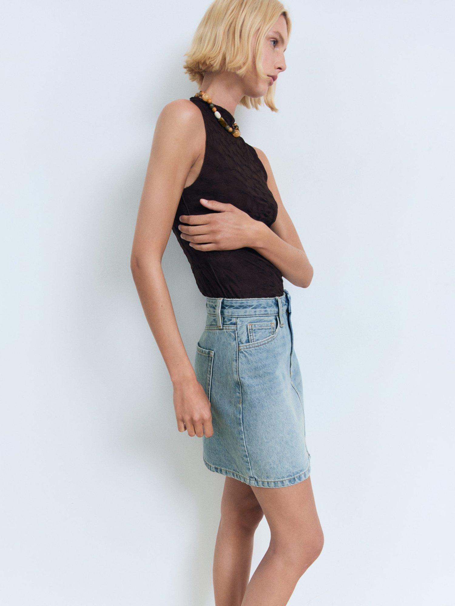 Product image 6 of 8, which shows Mango Tacy Denim Mini Skirt, Mid Blue, L