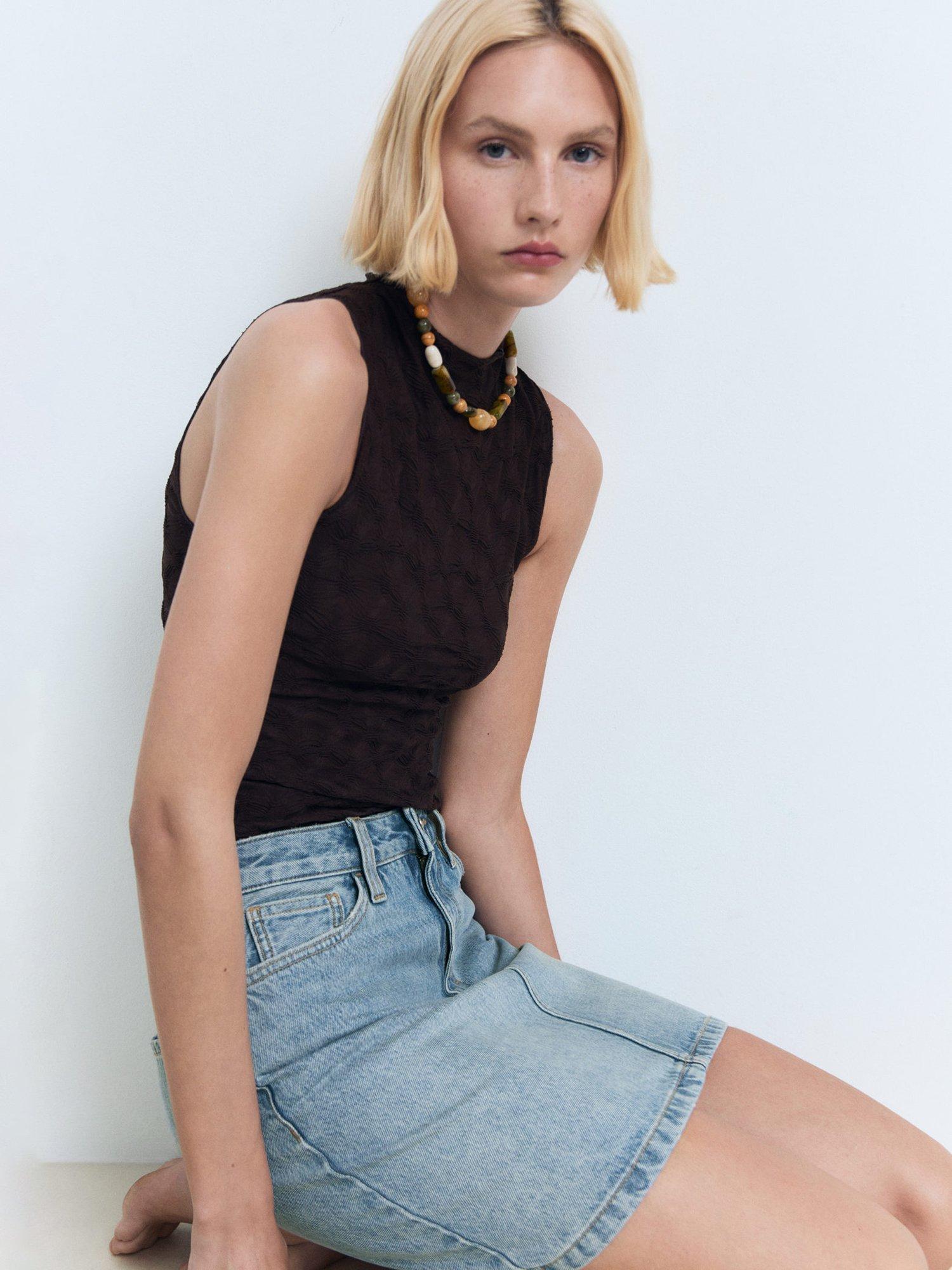 Product image 7 of 8, which shows Mango Tacy Denim Mini Skirt, Mid Blue, L
